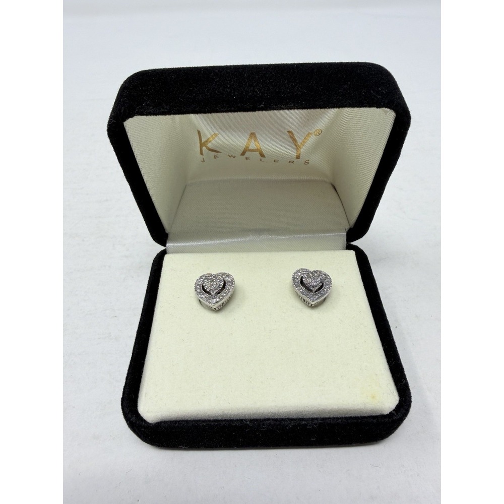 Kay Jewelers Diamond Chip Heart Shaped Stud Earrings in Sterling Silver 5618